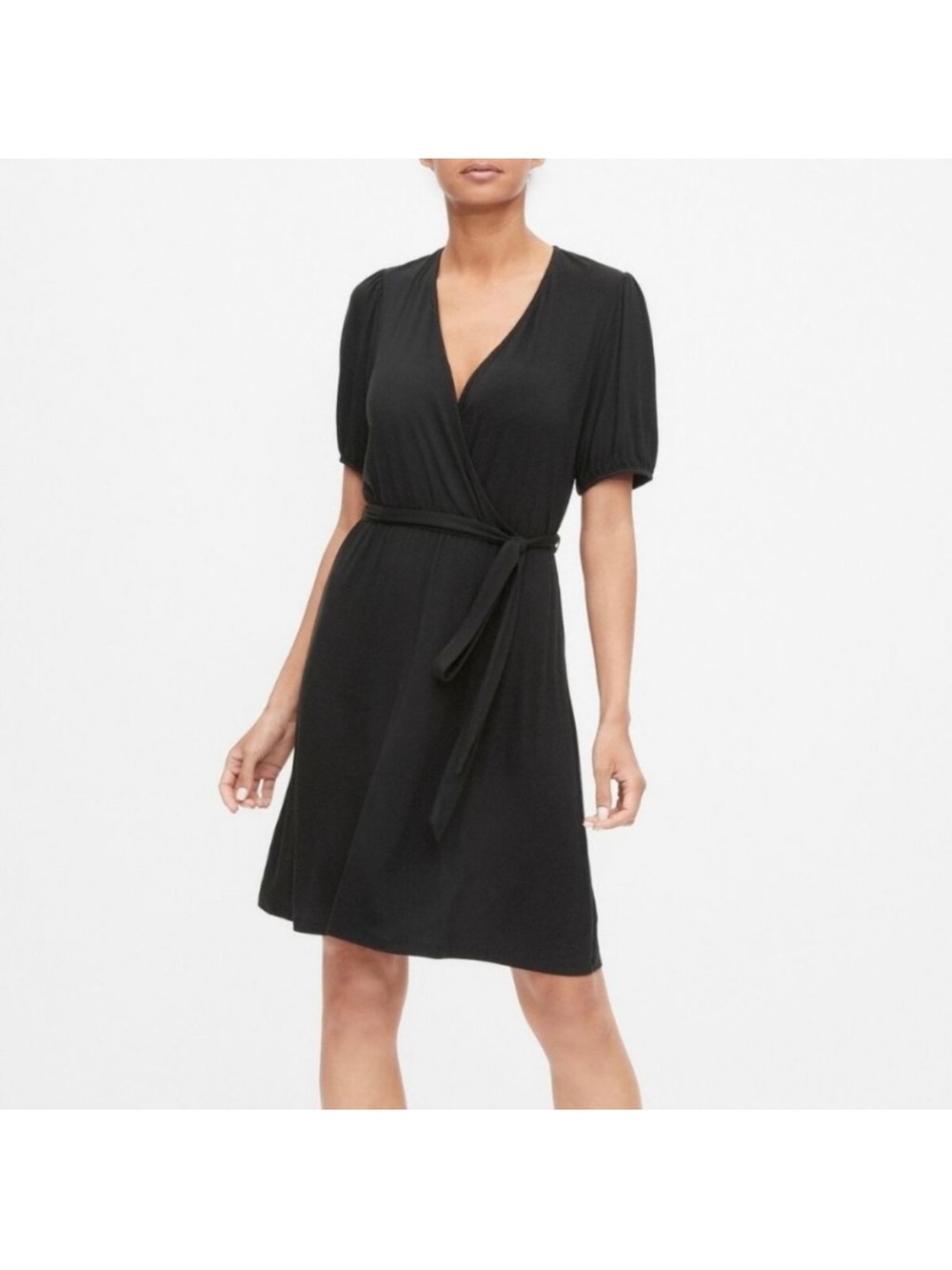 GAP Short Sleeve Knit Wrap Dress True Black Size XXL